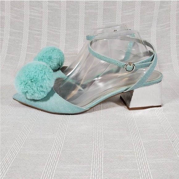 ASOS - Blue Glitter Saucy PomPom Block Heels 6 - Picture 10 of 15